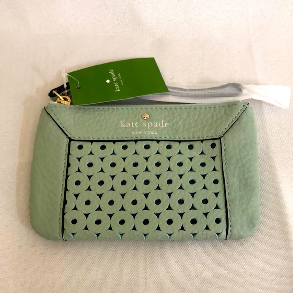 kate spade Handbags - Kate Spade MERCER ISLE BEE Perforated Leather Wristlet/Mint Green/New no Tag